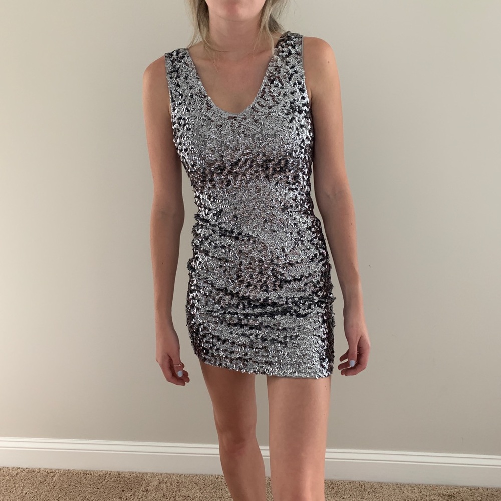 Romeo & Juliet Couture Silver Sequined Dress XS